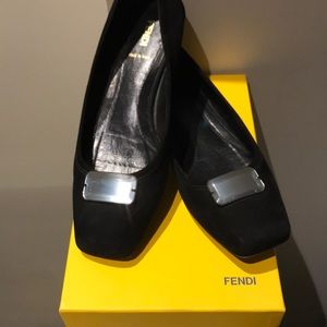 Fendi black flats with gem like embellishments
